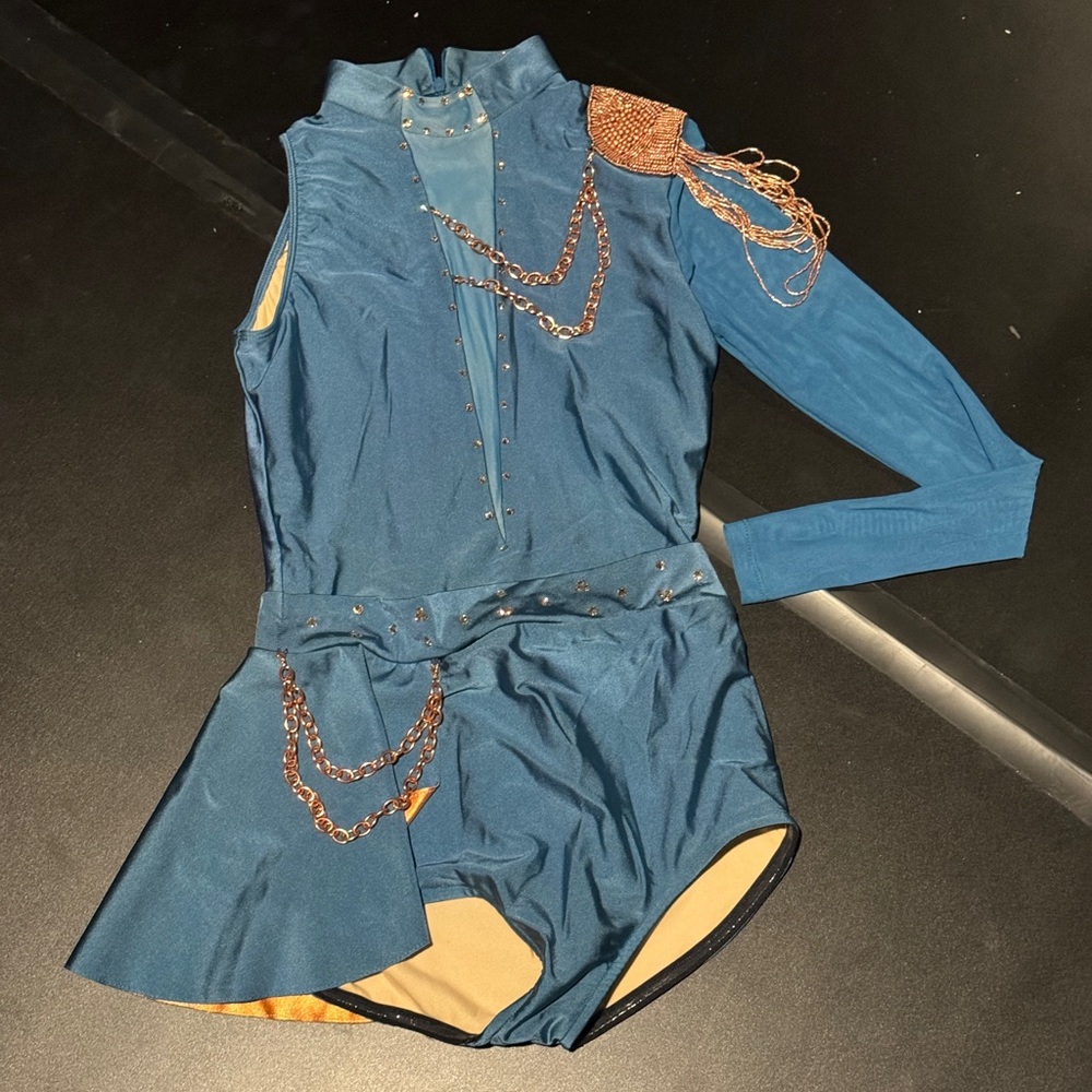 10th House dance costume teal and gold with stones size adult small
